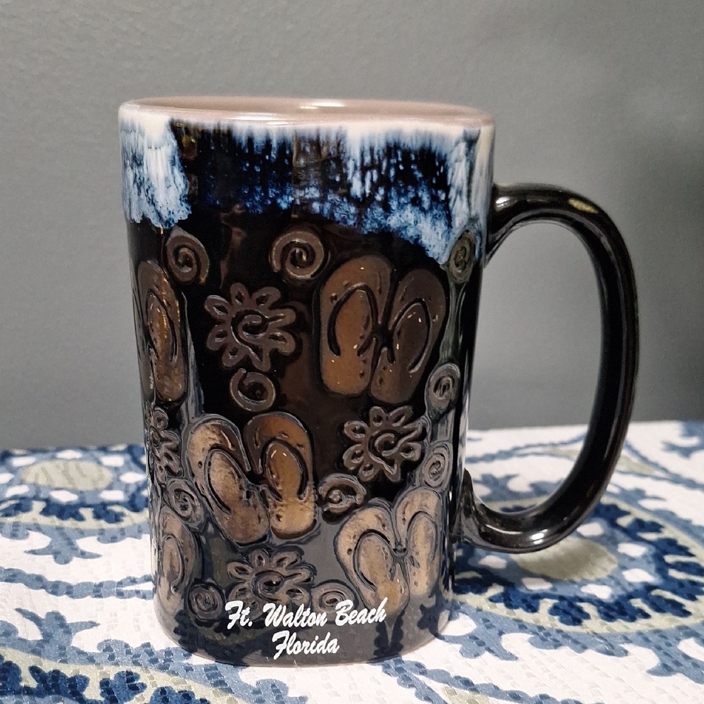 Handcrafted Floral Mug - Black and Brown Ft. Walton Beach Florida